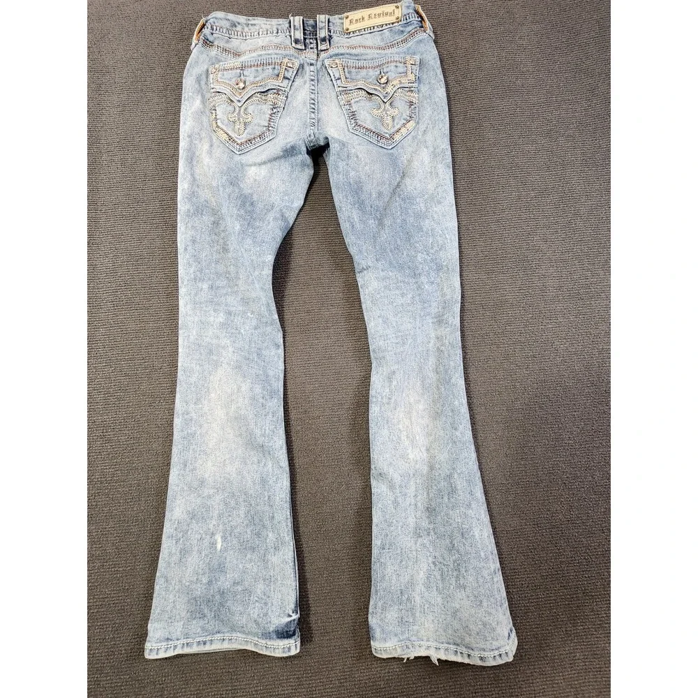 Rock Revival Luz Bootcut Jeans Women 29 Blue Acid Wash Embellished Y2K - Picture 3 of 13